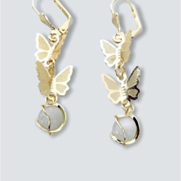 Butterflies white ball earrings in 18k of gold plated - Picture 2 of 2